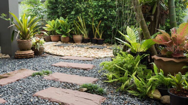Simple pathway in home garden landscape