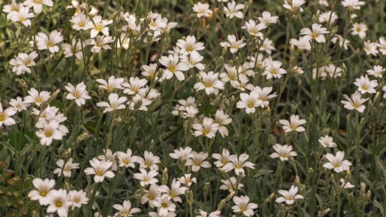 snow-in-summer ground cover plant in bloom