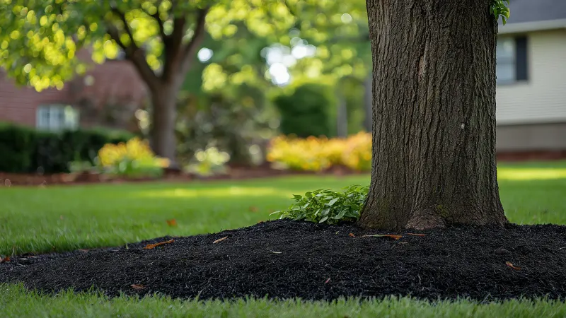 Black Dyed Mulch Under Trees