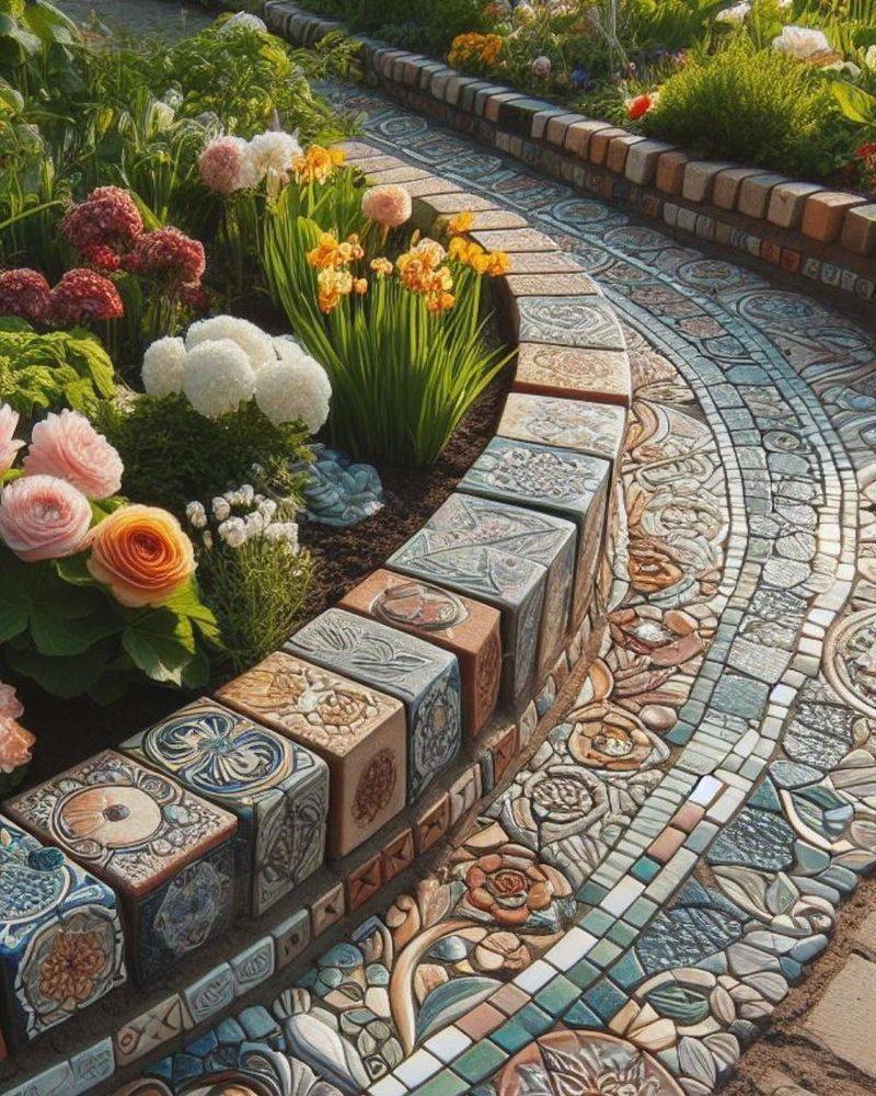 Mosaic Tile and Succulent Garden
