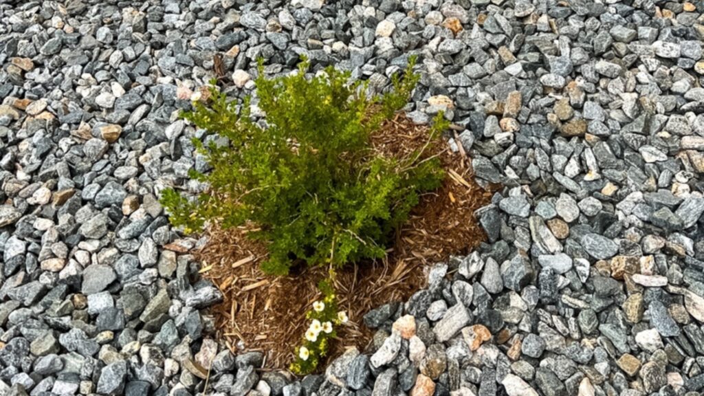 gravel around a plant 