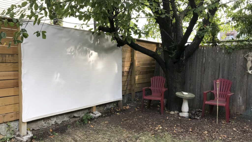 movie screen in backyard