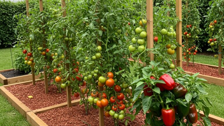 raised bed-grown tomato plants