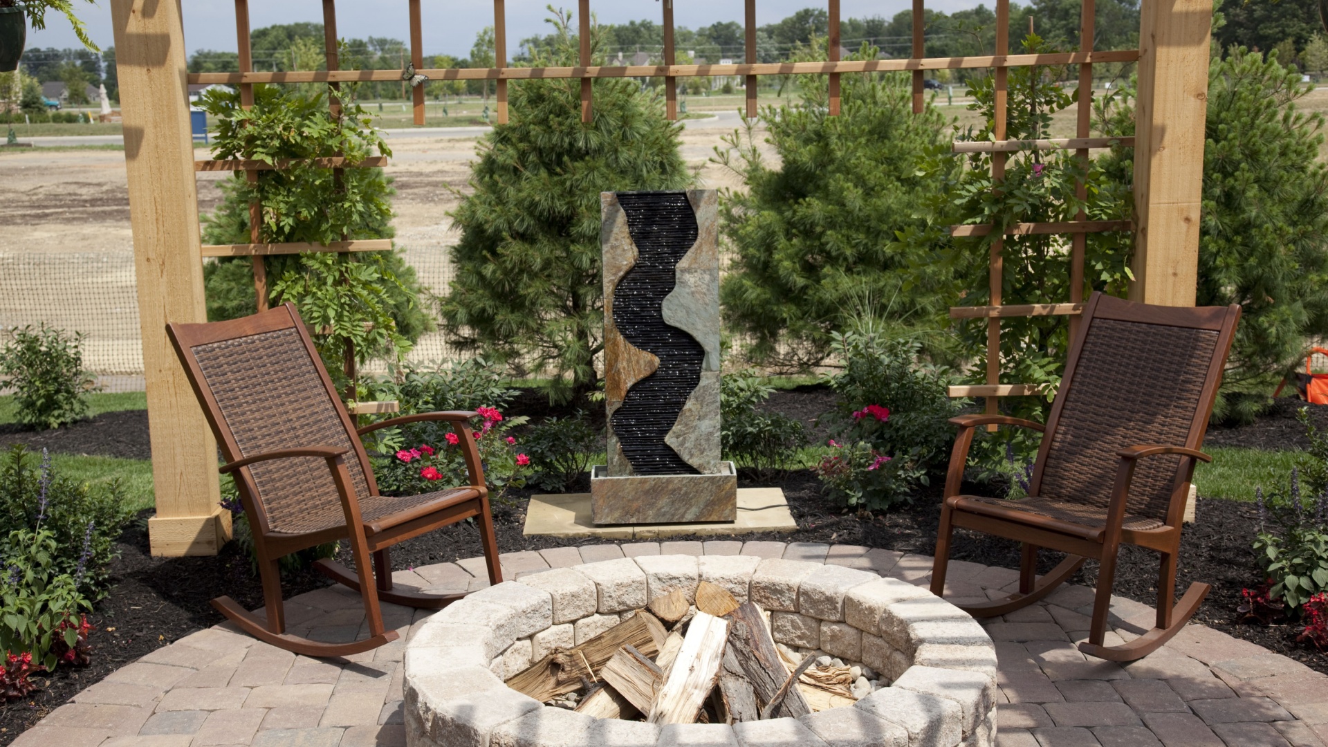 fire pit in a backyard