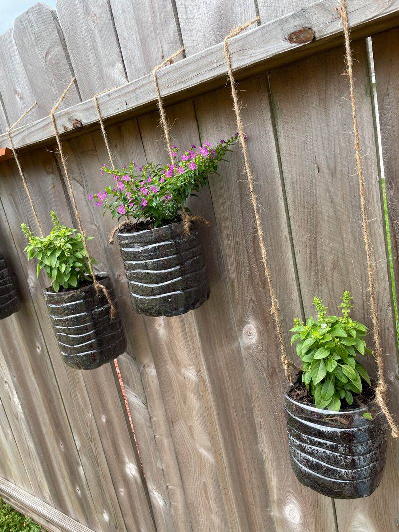 Rope-Wrapped Plastic Planters