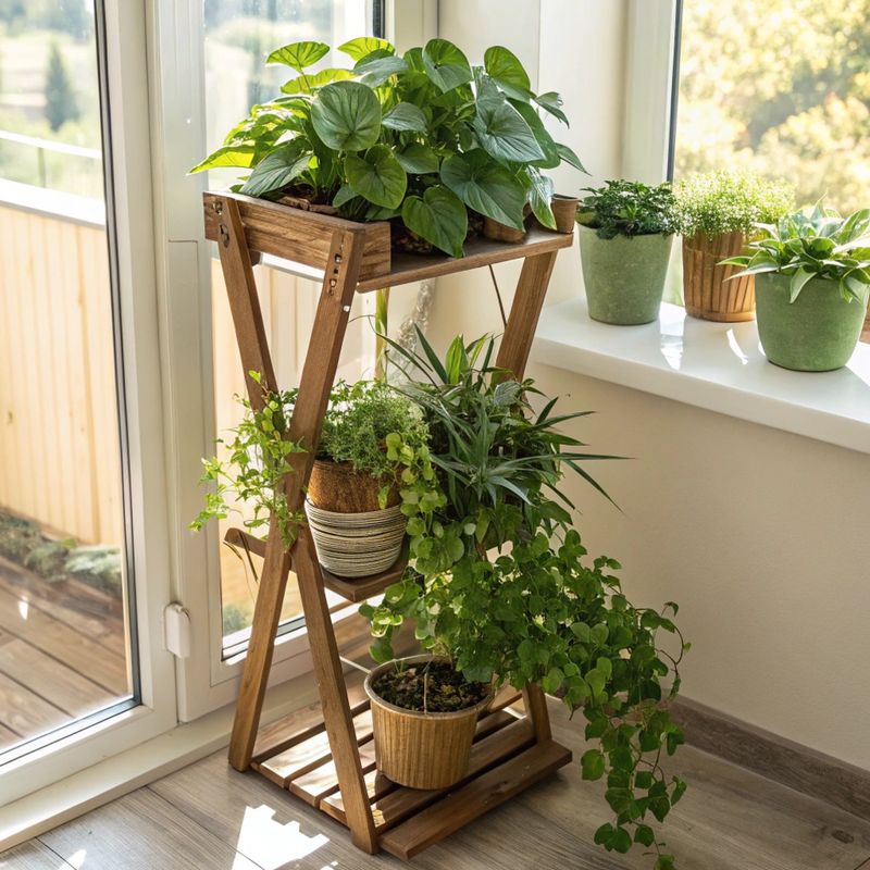 Ladder Plant Stands with Tool Storage