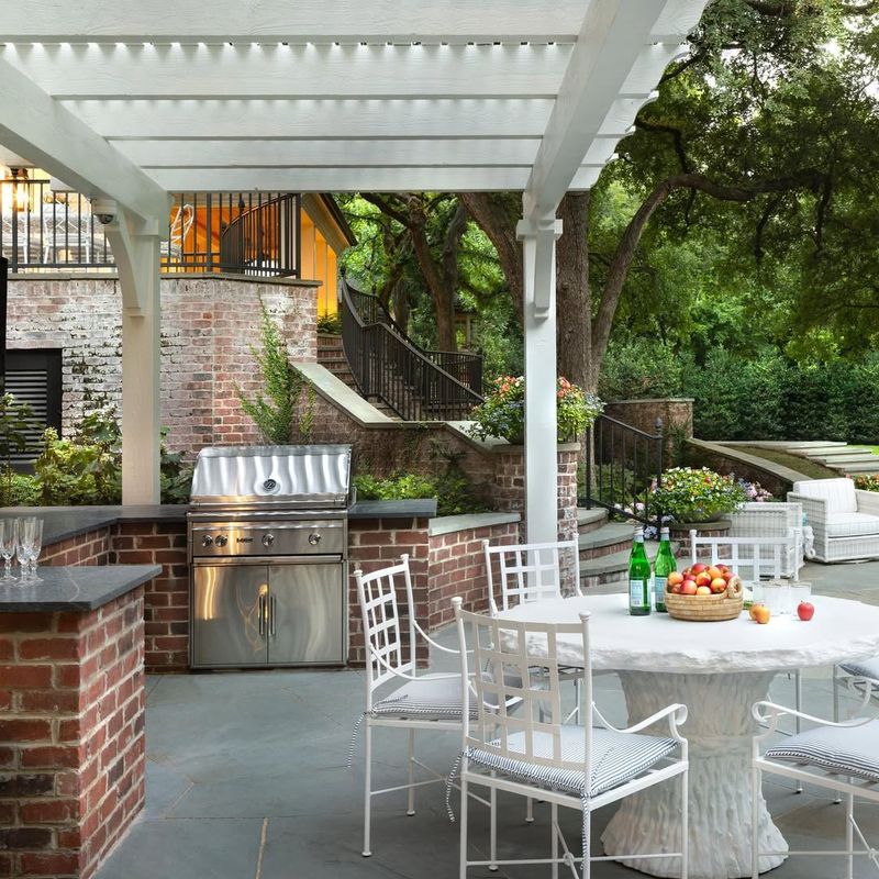 Outdoor Brick Kitchen and Dining