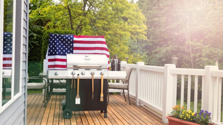 barbecue in front of a us flag