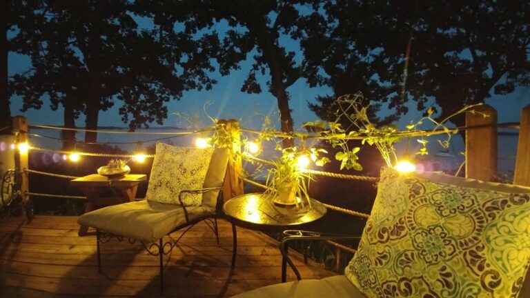 Outdoor Patio Furniture Party Deck Space String Lights at Night