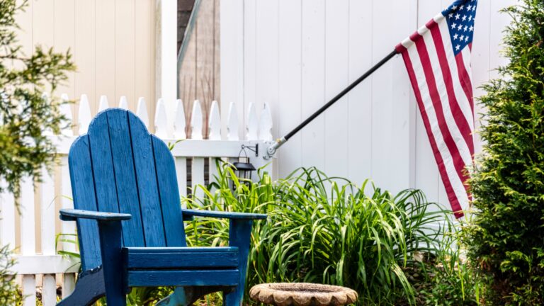 backyard seating and us flag