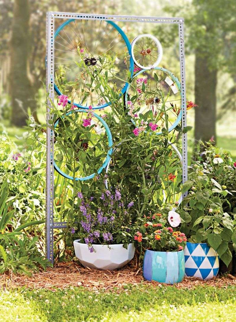 Recycled Bicycle Wheel Trellis