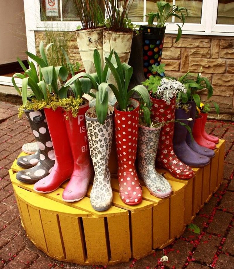 Repurposed Rain Boot Planters
