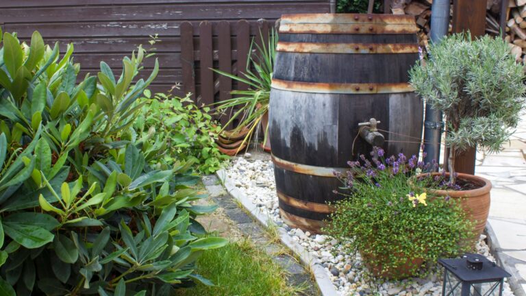 rain barrel in the garden