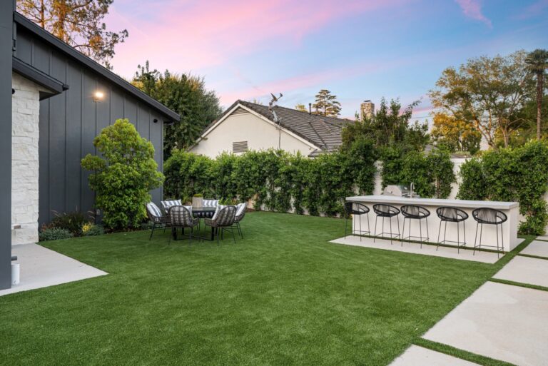 Modern backyard with artificial grass