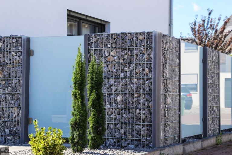 gabion as a modern and high-quality visual protection and property boundary on a residential house