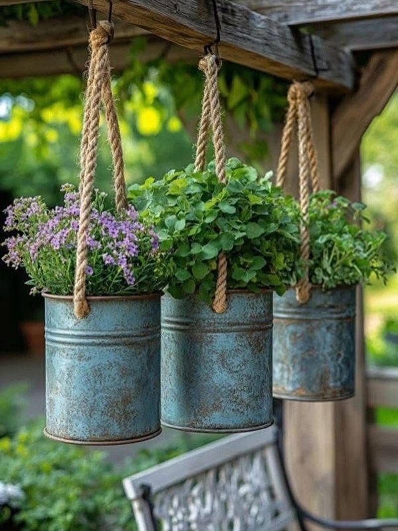Stenciled Herb-Named Buckets