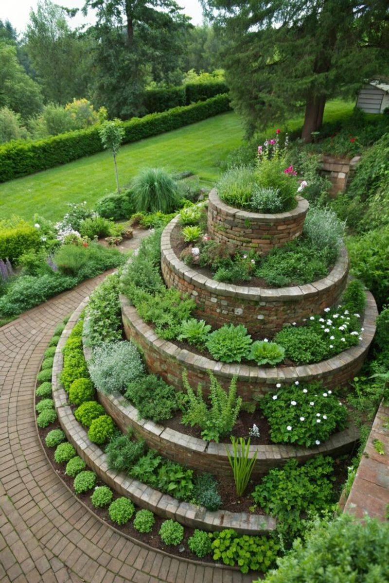 Vertical Herb Spirals Against Walls