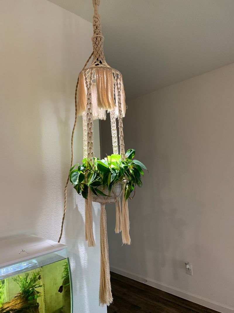 Macrame Plant Hanger With Integrated Light