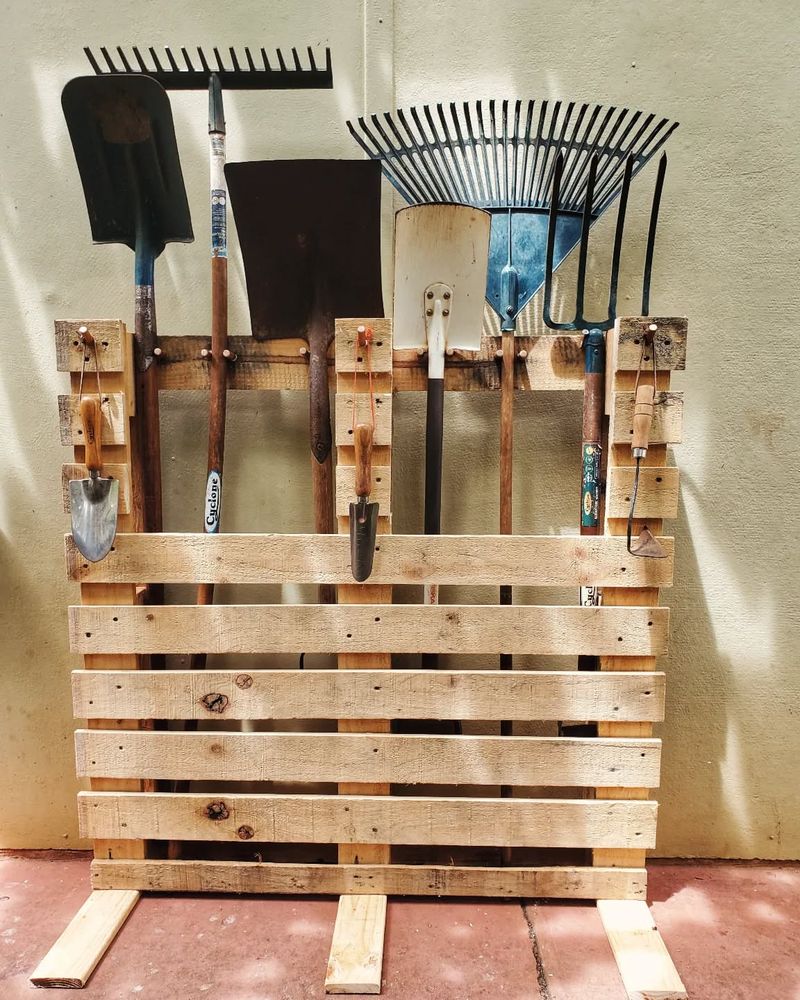 Pallets Transformed Into Garden Tool Racks