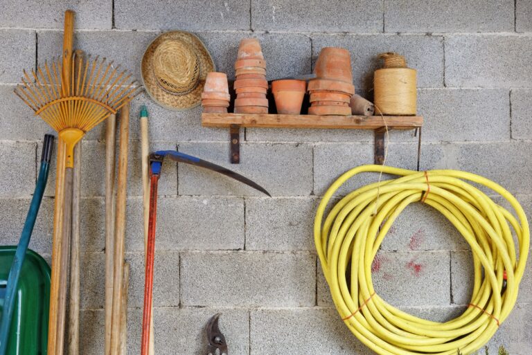 a garden shed with all the tools of the gardener