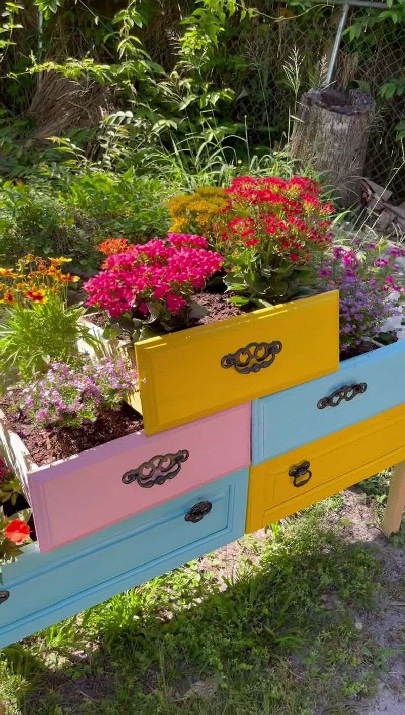 Dresser Drawers As Stepped Planters