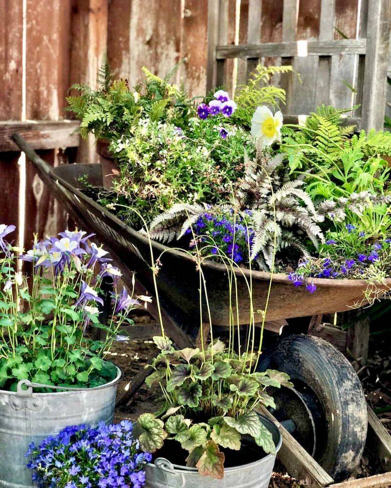Repurposed Wheelbarrow Display