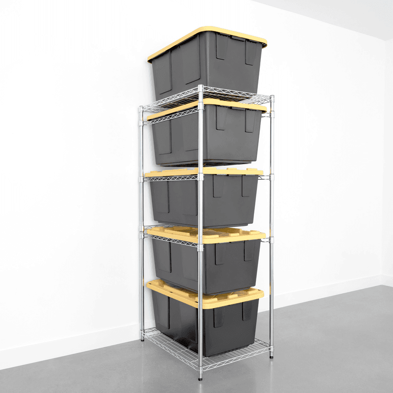 Stacked Weatherproof Storage Totes With Labeling System