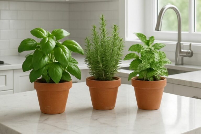 Potted Herbs on a Kitchen Countertop