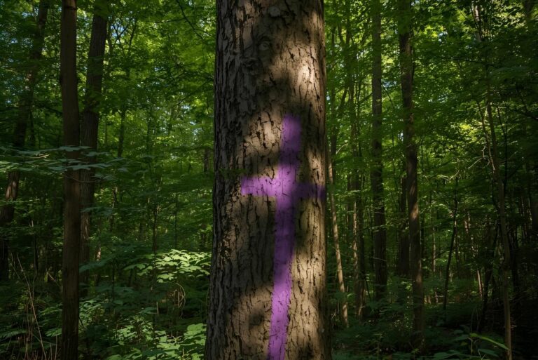 tree with purple marks
