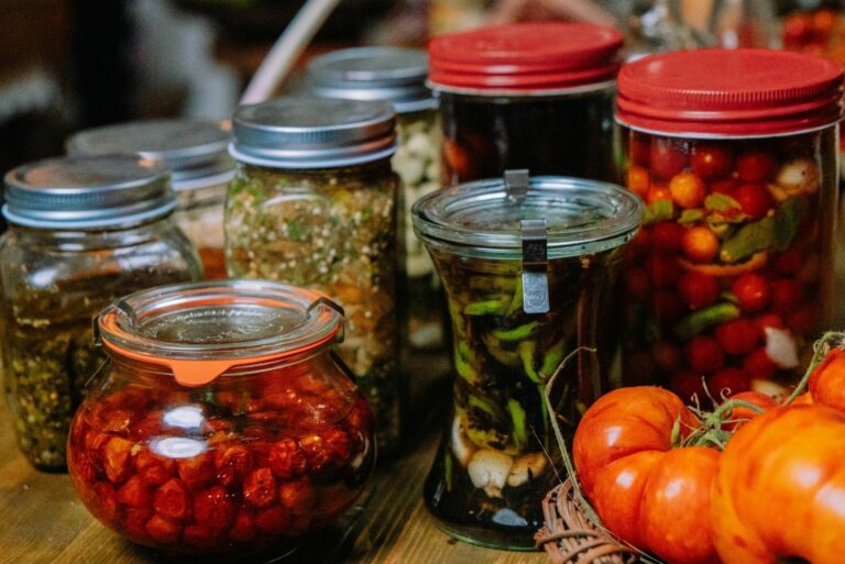 Assorted Homemade Preserved Vegetables in Jars