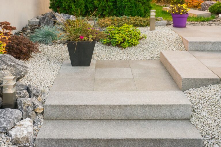 Front garden stone garden granite with external staircase