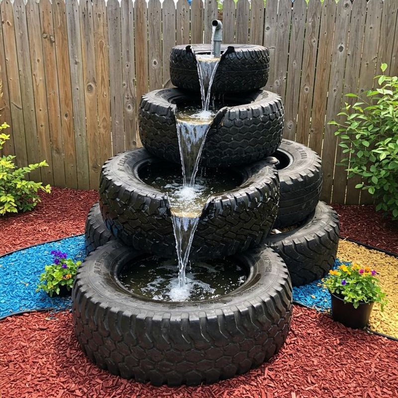 Tire Planter Fountain For Creative Recycling