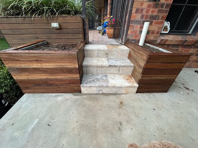 Wooden Steps With Built-In Planters