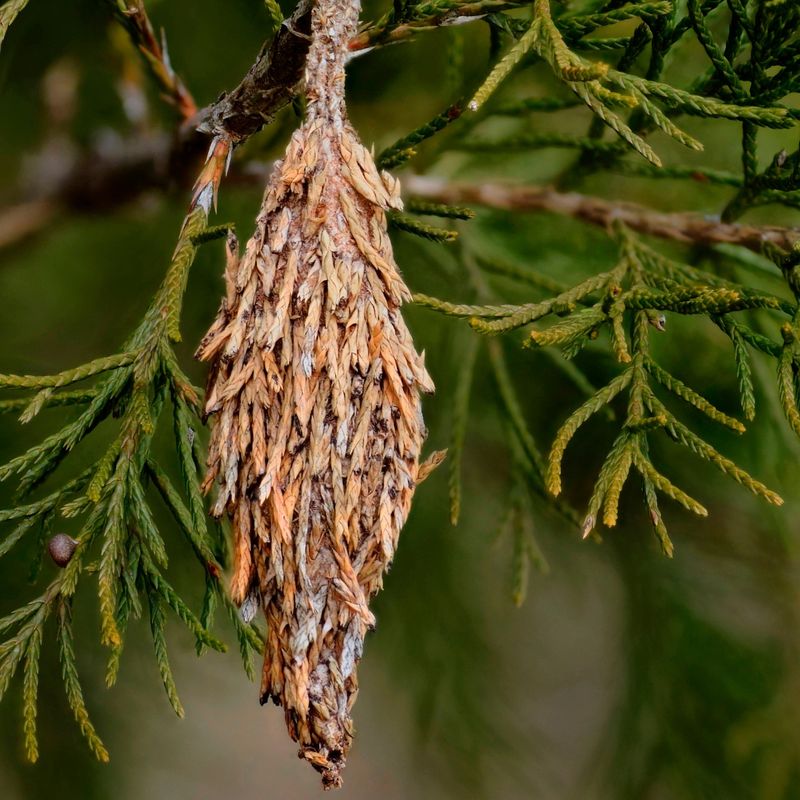 Bagworm Silk Cases On Evergreens