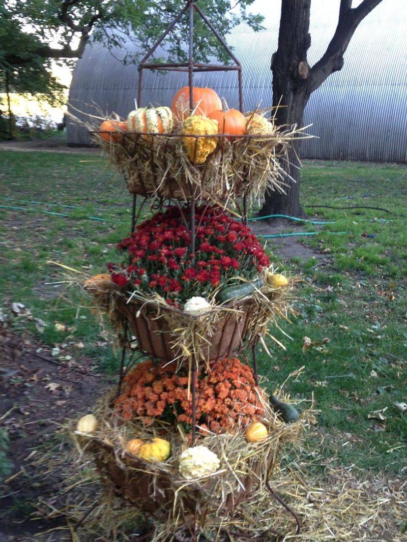 Tiered Stand Pumpkin and Mum Display