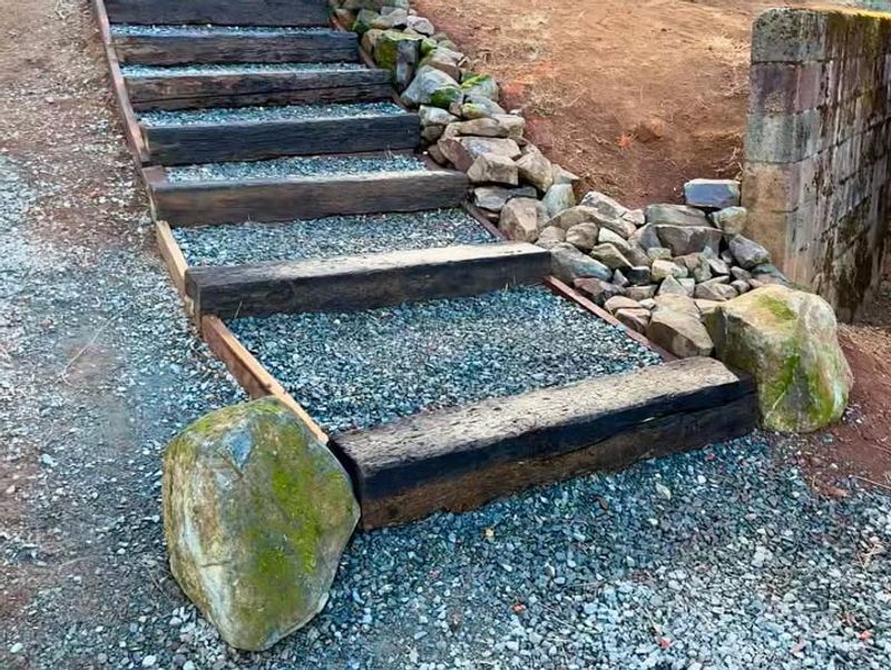 Railroad Tie Steps With Gravel