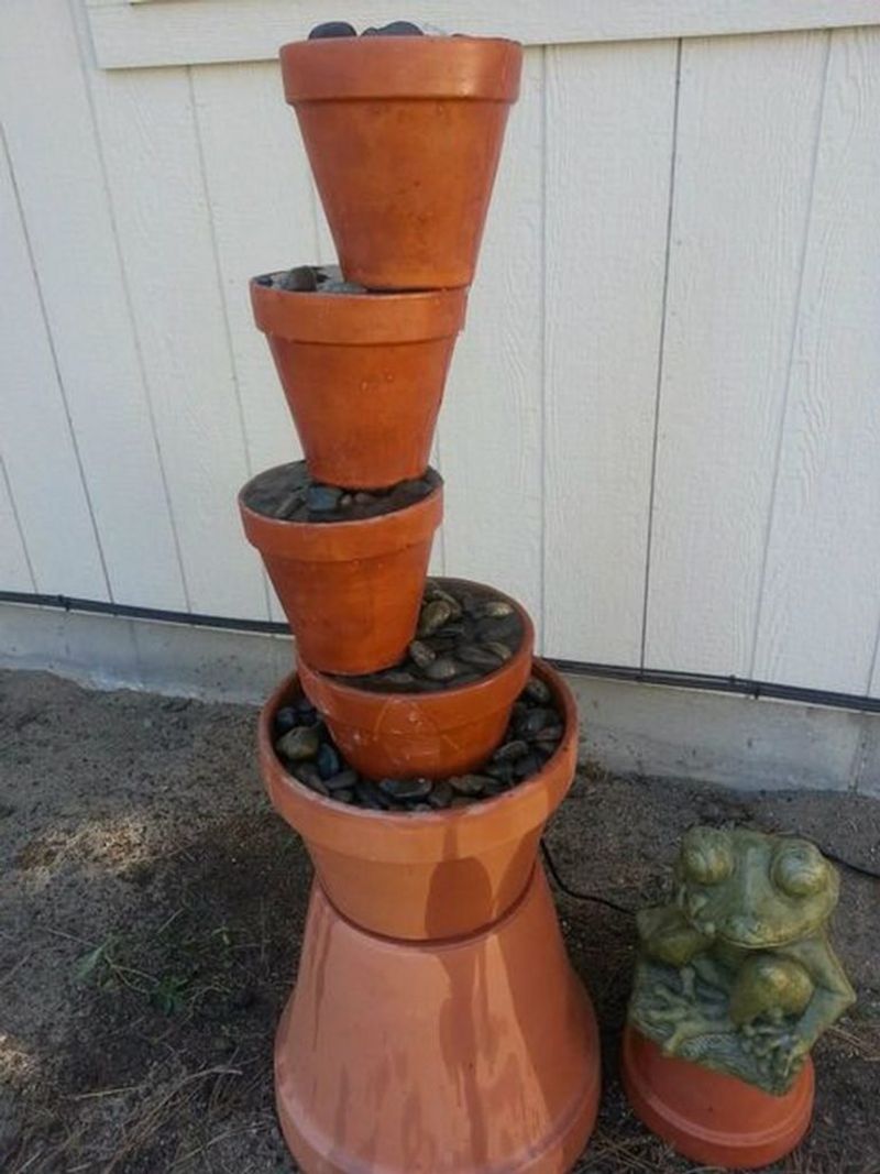 Terracotta Pot Waterfall For Rustic Charm
