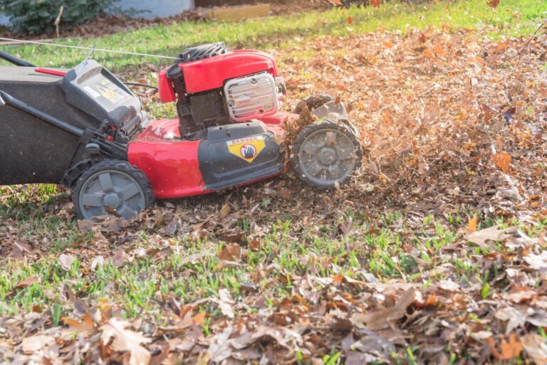 mower mulching fall leaves