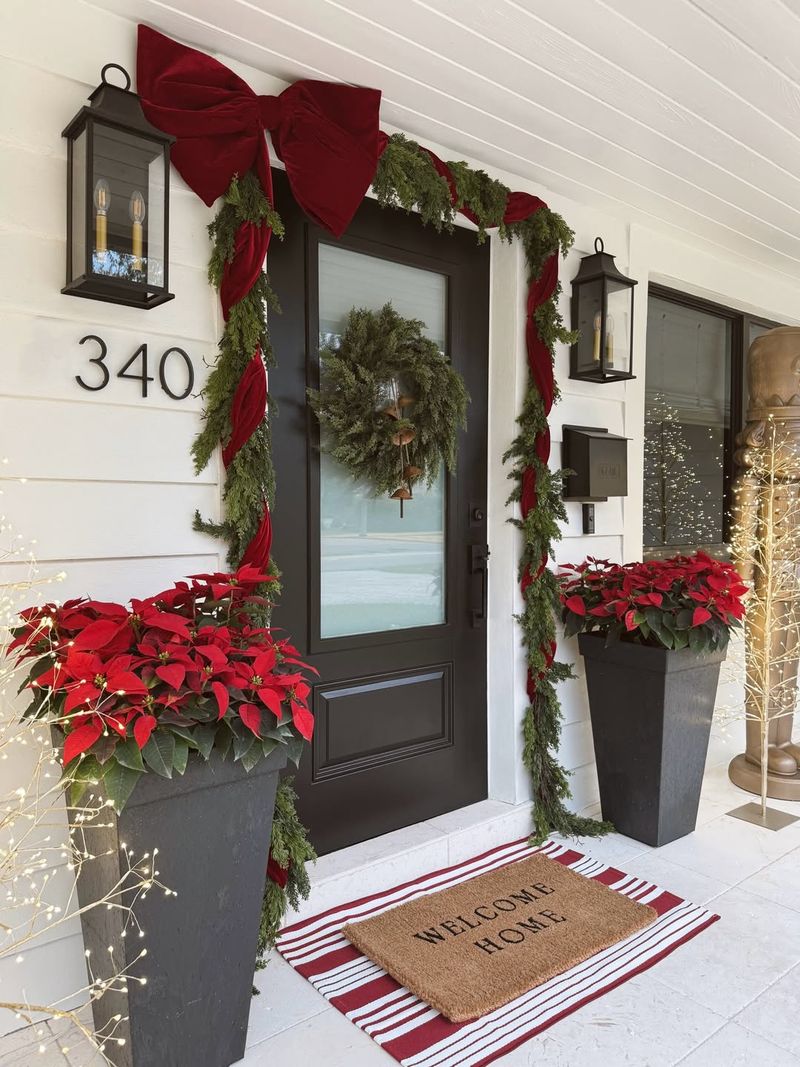 Framing The Front Door With Potted Poinsettias