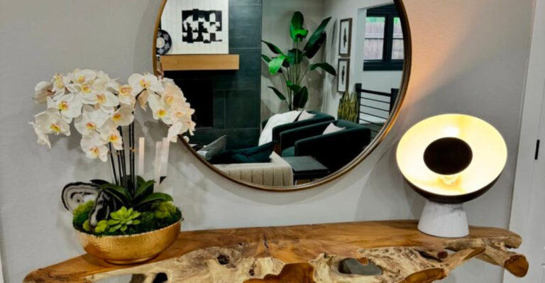 orchid on entryway table