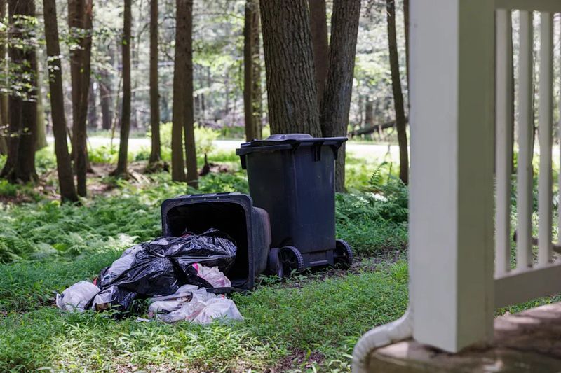 Overturned Garbage Cans And Scattered Trash