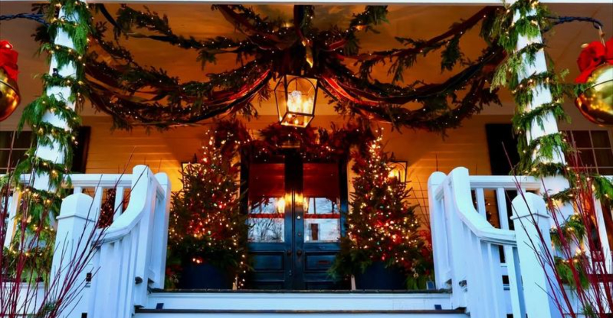 How Virginia Porches Are Decorated Using Lanterns And Evergreens