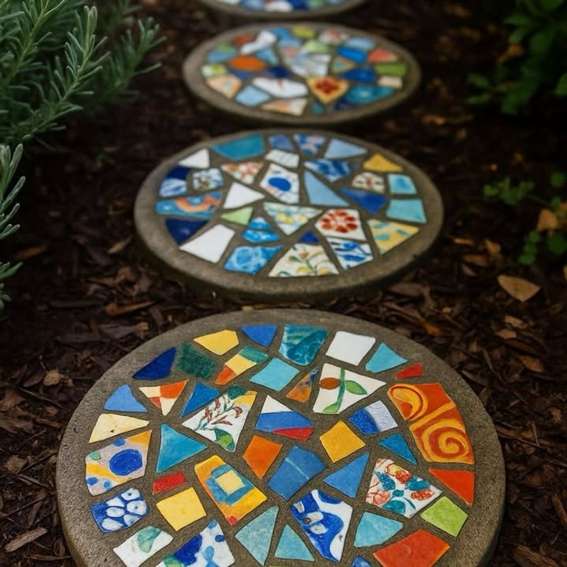 Broken Dish Mosaics Transform Garden Paths