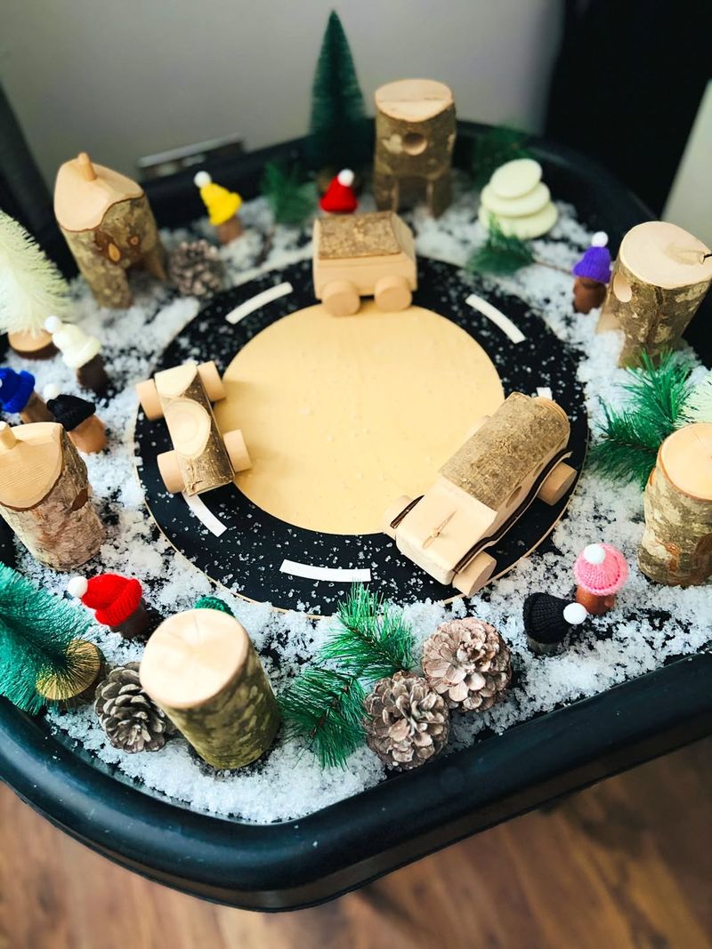 Snowy Pinecone Village Centerpieces