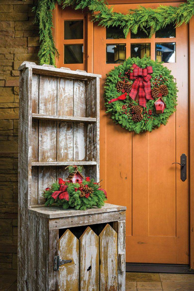 Fresh Pine Garlands Along Fences And Railings