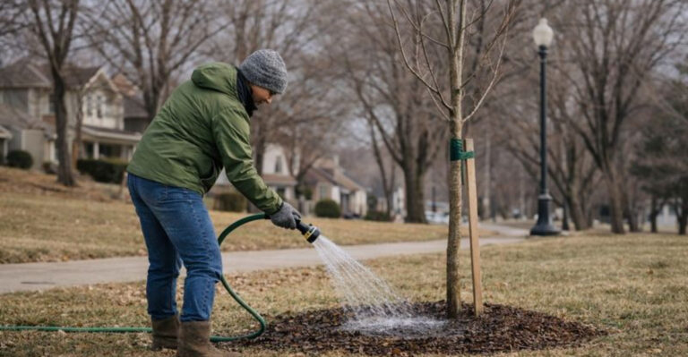 watering dry tree