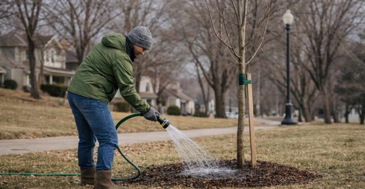 watering dry tree