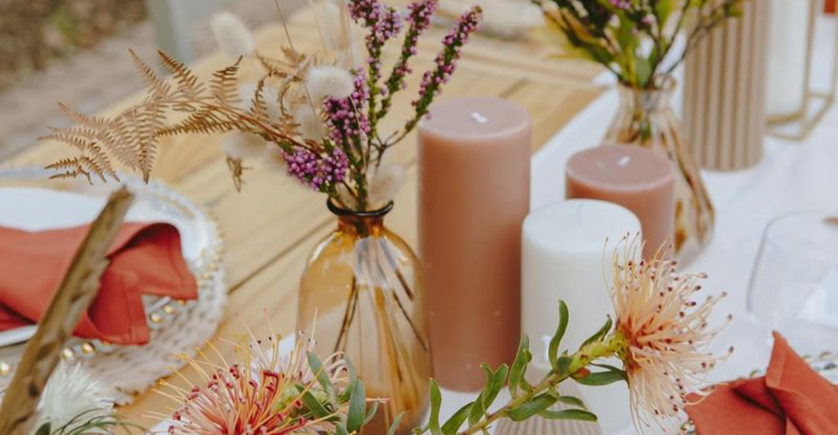 dried flowers on dining table