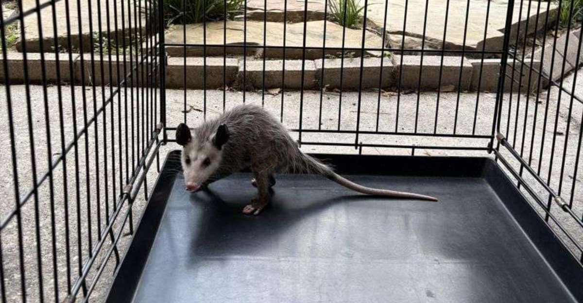 opossum in a trap