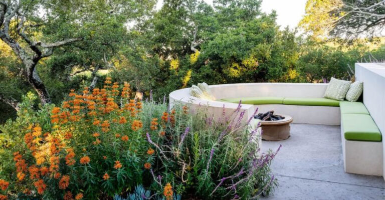 cozy seating area in garden
